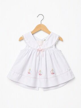 Vintage 80s Cuties by Judy Sailor Collar Embroidered Sailboat Dress 12M